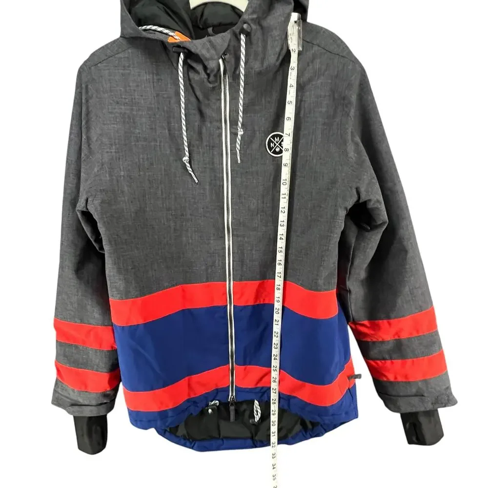 Nomis Ski Snowboard‎ Jacket Mens S Gray Blue Red Hooded Full Zip Parka Winter